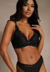 Czarny Biustonosz Zdobiony Koronką i Kokardami Morgavia. Czarne biustonosze Renee, z aplikacjami, z koronki. Za 49.99 zł.