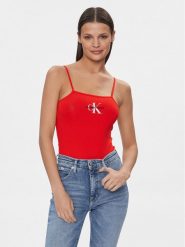 Calvin Klein Jeans Body Monologo J20J223421 Czerwony Slim Fit. Czerwone body i gorsety Calvin Klein Jeans, bez wzorów, z bawełny, bez ramiączek. Za 159.99 zł.