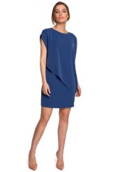 Krótka Dwuwarstwowa Sukienka - Niebieska. Niebieskie sukienki MOE, l, bez wzorów, z elastanu, wizytowe, bez kołnierzyka, bez ramiączek, mini. Za 324.90 zł.