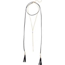 Łańcuszek z opaską choker i frędzlami bonprix czarno-złoty kolor. Łańcuszki marki Reserved. Za 22.99 zł.