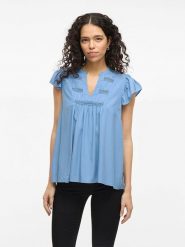 Vila Bluzka w kolorze błękitnym rozmiar: 40. Niebieskie bluzki Vila, s, bez wzorów, z wiskozy, klasyczne, bez kołnierzyka, bez ramiączek. Za 65.38 zł.