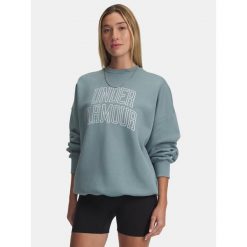Bluza Damska Oversize Z Logo Under Armour Rival Fleece Varsity. Szare bluzy Under Armour, bez wzorów, sportowe, bez ramiączek, bez kaptura. W wyprzedaży za 163.50 zł.