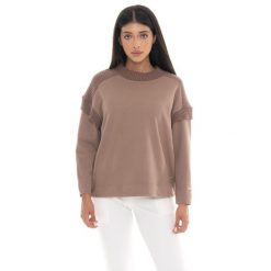Leone 1947 Warm Touch Women, bluza, Rundhalsausschnitt und Strickeinsätzen. Brązowe bluzy LEONE 1947 APPAREL, bez wzorów, z elastanu, bez kaptura, na fitness i siłownię. W wyprzedaży za 191.56 zł.