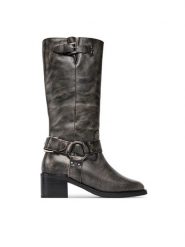 Bronx Kozaki High boots 14291-A Czarny. Czarne kozaki Bronx, bez wzorów, ze skóry, bez obcasa, na słupku, bez zapięcia. Za 1,029.00 zł.