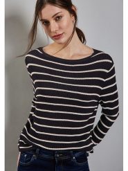 Street One Sweter w kolorze granatowo-białym rozmiar: 42. Białe swetry Street One, bez wzorów, ze splotem, street, bez ramiączek. Za 132.36 zł.