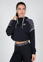 Zion Cropped Bluza z kapturem - Czarny. Czarne bluzy z kapturem GORILLA WEAR, m, bez wzorów, z elastanu, z kapturem, na fitness i siłownię. Za 289.25 zł.