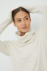 Vero Moda sweter damski kolor beżowy z golfem. Brązowe swetry Vero Moda, l, bez wzorów, bez ramiączek. Za 139.99 zł.