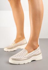 Beżowe Siateczkowe Półbuty w Sportowym Stylu Odalisse. Brązowe półbuty wsuwane Born2be, bez wzorów, sportowe, bez obcasa. Za 119.99 zł.