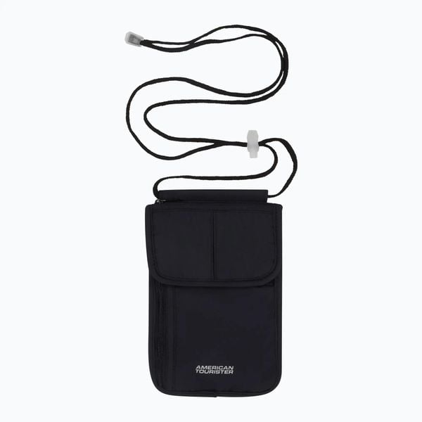Saszetka American Tourister Rfid Security Neck. Czarne nerki i saszetki American Tourister, bez wzorów, z poliamidu, bez dodatków. Za 39.99 zł.
