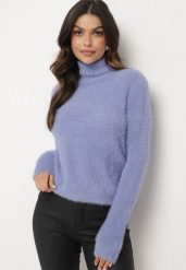 Niebieski Klasyczny Golf z Wełną Nomirae. Niebieskie swetry Born2be, uniwersalny, bez wzorów, z jeansu, eleganckie, bez ramiączek. W wyprzedaży za 59.49 zł.