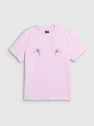4F T-shirt loose z nadrukiem damski - różowy L. Czerwone t-shirty sportowe 4f, l, bez wzorów, z bawełny, bez ramiączek. Za 79.99 zł.