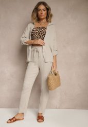 Beżowy Muślinowy Komplet z Bawełny Spodnie i Koszula z Regulowanymi Rękawami Janalise. Brązowe koszule Renee, bez wzorów, z bawełny, eleganckie, bez kołnierzyka, bez ramiączek. W wyprzedaży za 143.99 zł.