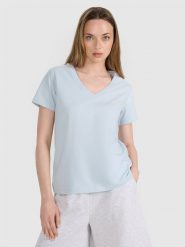 4F T-shirt oversize gładki damski - niebieski XXL. Niebieskie t-shirty 4f, xl, bez wzorów, z bawełny, klasyczne, bez kołnierzyka, bez ramiączek. Za 59.99 zł.