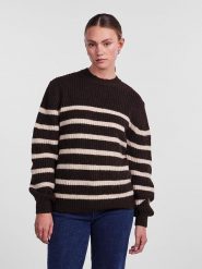 Pieces Sweter w kolorze ciemnobrązowo-beżowym rozmiar: S. Brązowe swetry Pieces, s, bez wzorów, z wełny, bez ramiączek. Za 74.81 zł.