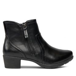 Botki Jana. Czarne botki JANA, bez wzorów, bez obcasa, na płaskiej podeszwie, bez zapięcia. Za 299.99 zł.