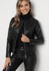 Czarna Kurtka Ramoneska Biker z Futerkiem i Paskiem Telima. Czarne kurtki Born2be, na zimę, xl, bez wzorów, z materiału, bez kaptura. W wyprzedaży za 97.99 zł.