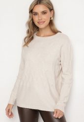 Jasnobeżowy Sweter z Bawełną i Wiskozą Ozdobiony Tłoczeniem Zeialda. Brązowe swetry Born2be, l, z aplikacjami, z bawełny, biznesowe, bez ramiączek. W wyprzedaży za 76.49 zł.