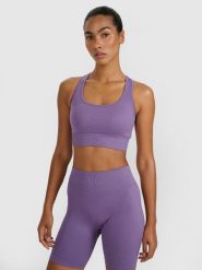 4F Biustonosz treningowy z niskim wsparciem damski - fioletowy M/L. Czerwone biustonosze sportowe 4f, bez wzorów, z dzianiny, na fitness i siłownię. Za 99.99 zł.