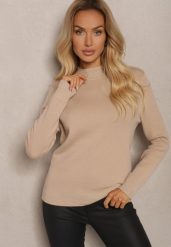 Jasnobeżowy Sweter z Wiskozą ze Stójką Ocieplony od Wewnątrz Gemila. Brązowe swetry Renee, bez wzorów, z jeansu, casualowe, bez ramiączek. W wyprzedaży za 71.99 zł.