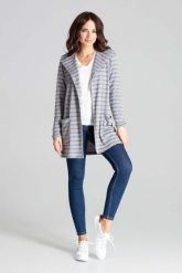 Szary Niezapinany Sweter w Paski z Kapturem. Szare swetry Katrus, l, bez wzorów, z elastanu, bez ramiączek. Za 219.00 zł.