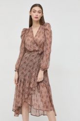 Morgan sukienka kolor brązowy midi rozkloszowana. Brązowe sukienki Morgan, bez wzorów, bez kołnierzyka, bez ramiączek, midi, rozkloszowane. W wyprzedaży za 279.99 zł.