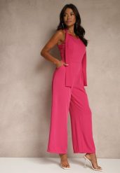 Fuksjowy Kombinezon Wide Leg z Ozdobnym Wiązaniem przy Szyi Silelia. Czerwone sukienki Renee, na co dzień, l, bez wzorów, eleganckie, bez kołnierzyka, bez ramiączek, kopertowe. W wyprzedaży za 111.99 zł.