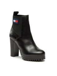 Tommy Jeans Botki Tjw New Ess High Heel Boot EN0EN02439 Czarny. Czarne botki Tommy Jeans, bez wzorów, z jeansu, bez obcasa, na słupku, bez zapięcia. Za 449.99 zł.