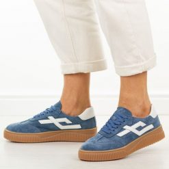 Granatowe skórzane półbuty damskie Cambell 40345. Niebieskie buty sportowe lifestyle Cambell, na jesień, bez wzorów, z dresówki, casualowe, z okrągłym noskiem, bez zapięcia. W wyprzedaży za 210.32 zł.