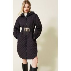 Kurtka puchowa z paskiem Twinset. Czarne kurtki Twinset, l, bez wzorów, z materiału, bez kaptura. W wyprzedaży za 1,450.00 zł.