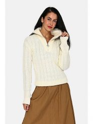ASSUILI Kaszmirowy sweter w kolorze kremowym rozmiar: 34. Brązowe swetry Assuili, bez wzorów, z kaszmiru, klasyczne, bez ramiączek. Za 125.25 zł.