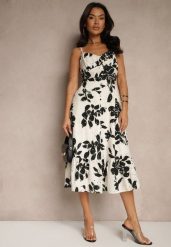 Czarna Rozkloszowana Sukienka na Ramiączkach z Ażurowej Tkaniny z Bawełny Nitira. Czarne sukienki Renee, na co dzień, l, z aplikacjami, z bawełny, eleganckie, bez kołnierzyka, bez ramiączek, midi, dopasowane. W wyprzedaży za 107.99 zł.