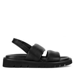 Sandały Badura. Czarne sandały Badura, bez wzorów, bez obcasa, na płaskiej podeszwie, bez zapięcia. Za 249.99 zł.