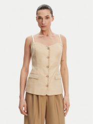 Guess Top W5GH0L WH5L2 Beżowy Regular Fit. Brązowe topy Guess, l, z aplikacjami, ze lnu, bez kołnierzyka, bez ramiączek. Za 309.99 zł.