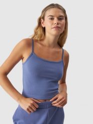 4F Crop-top slim gładki z modalem damski - granatowy XS. Niebieskie topy 4f, xs, bez wzorów, z dzianiny, sportowe, bez kołnierzyka, bez ramiączek. W wyprzedaży za 29.99 zł.