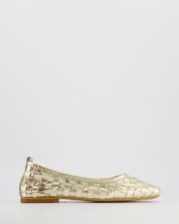 BALERINY Z PLECIONEJ SKÓRY E134 GOLD. Baleriny Venezia, bez wzorów, ze skóry, bez obcasa, bez zapięcia. Za 199.00 zł.