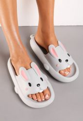 Szare Basenowe Klapki z Pianki z Ozdobnym Króliczkiem Kionna. Szare klapki Renee, bez wzorów, wakacyjne, bez obcasa, bez zapięcia. W wyprzedaży za 44.99 zł.