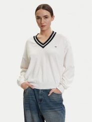 Tommy Jeans Sweter DW0DW22778 Biały Regular Fit. Białe swetry Tommy Jeans, xs, bez wzorów, z bawełny, bez ramiączek. Za 449.99 zł.