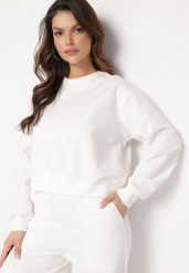 Biała Bawełniana Bluza Oversize o Krótszym Kroju Vesperana. Białe bluzy Born2be, l, bez wzorów, z bawełny, bez kaptura. W wyprzedaży za 93.49 zł.
