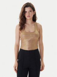 KARL LAGERFELD Top B1W17087 Złoty Slim Fit. Żółte topy KARL LAGERFELD, xs, bez wzorów, z bawełny, bez kołnierzyka, bez ramiączek. Za 429.99 zł.