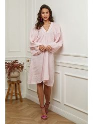 Plume Lniana sukienka "Rayms" w kolorze jasnoróżowym rozmiar: XL. Różowe sukienki Plume, xl, bez wzorów, ze lnu, bez kołnierzyka, bez ramiączek, midi. Za 198.56 zł.