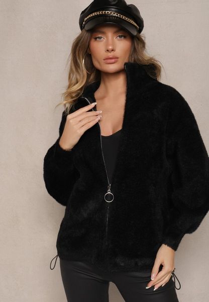 Czarna Bluza z Wełną ze Ściągaczami i Kołnierzykiem Enadelis. Czarne bluzy Renee, bez wzorów, z wełny, eleganckie, bez ramiączek, bez kaptura. Za 149.99 zł.