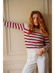 Maison Héritage Cashmere Kaszmirowy sweter w kolorze kremowo-czerwonym rozmiar: S. Brązowe swetry Maison Héritage Cashmere, s, bez wzorów, z kaszmiru, bez ramiączek. Za 525.86 zł.