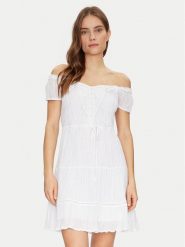 Guess Sukienka letnia W5GK0A WE340 Biały Regular Fit. Białe sukienki Guess, xs, z aplikacjami, z bawełny, bez kołnierzyka, bez ramiączek. Za 759.99 zł.
