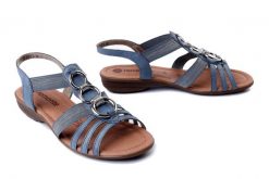 RIEKER REMONTE R3605-12 blue, sandały damskie. Niebieskie sandały Rieker Remonte, bez wzorów, bez obcasa, na koturnie, bez zapięcia. Za 339.90 zł.
