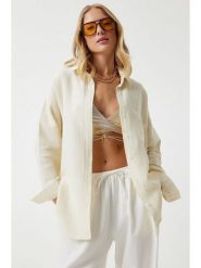 Happiness Istanbul Koszula w kolorze kremowym rozmiar: 38. Brązowe koszule Happiness Istanbul, bez wzorów, z bawełny, bez kołnierzyka, bez ramiączek. Za 86.99 zł.