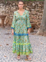 Isla Bonita by SIGRIS Sukienka w kolorze zielonym ze wzorem rozmiar: L. Zielone sukienki Isla Bonita by SIGRIS, l, z aplikacjami, z bawełny, bez kołnierzyka, bez ramiączek, maxi, rozkloszowane. Za 162.87 zł.