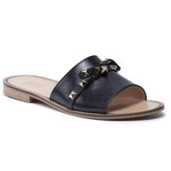 Klapki Simen. Czarne klapki Simen, bez wzorów, bez obcasa, bez zapięcia. Za 189.99 zł.