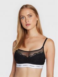 Guess Biustonosz top Belle O2BC07 KBBT0 Czarny. Czarne biustonosze Guess, z aplikacjami, z syntetyku. Za 109.99 zł.