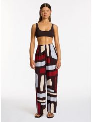 Jets Spodnie w kolorze bordowo-błękitno-kremowym rozmiar: L. Czerwone spodnie materiałowe Jets, bez wzorów, z materiału, z podwyższonym stanem. Za 219.08 zł.