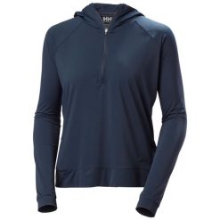 Damska bluza z kapturem zapinana na zamek 1/2 Helly Hansen Shine Solen. Niebieskie bluzy Helly Hansen, bez wzorów, bez ramiączek, z kapturem. Za 372.00 zł.